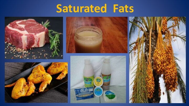 Dietary sources high in saturated fats include red meat (like beef, lamb, pork), animal fats like lard (or pork fat) and tallow (or beef fat), chicken skin, dairy products (like milk, ghee, butter, cream, cheese, ice-cream,  yogurt, mayonnaise, desserts containing dairy products, and others). Saturated fats are also particularly high in tropical oils such as palm oil and coconut oil.